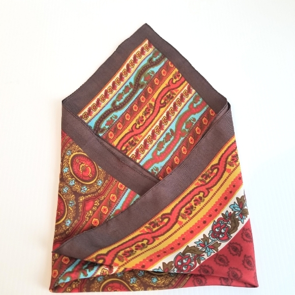 The Limited Silk Scarf Medallion Orange Turquoise Brown Cream Gold NWT - Picture 5 of 8